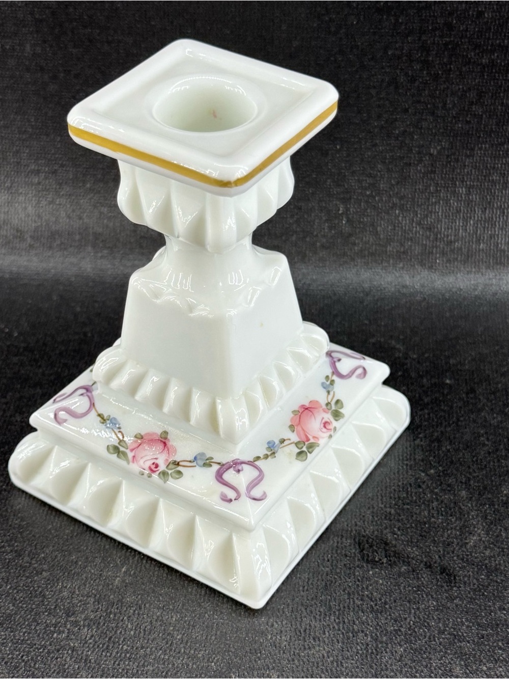 Set of 2 VintageWestmoreland Milk Glass Hand-Painted Floral Candlestick Holders - Picture 2 of 7